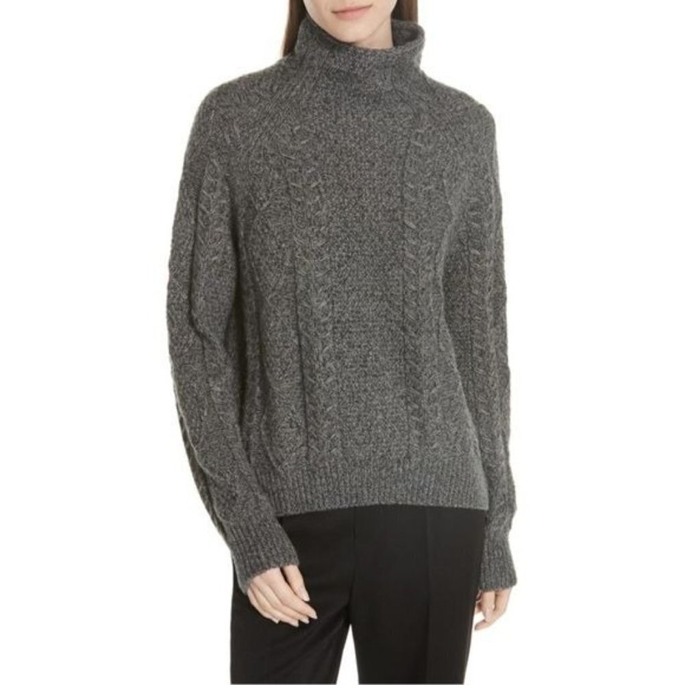 VINCE Cable Turtleneck Sweater In Heather Stone